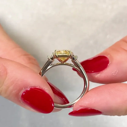 2.50 TCW fancy yellow radiant lab grown diamond engagement ring three stone IGI certified luxury bridal wedding ring engagement fine jewelry
