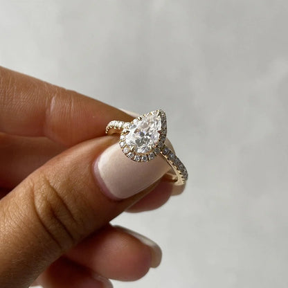 Luxury 2.50 TCW pear lab grown diamond engagement ring halo pavé band IGI certified wedding bridal ring engagement jewelry fine ring for her