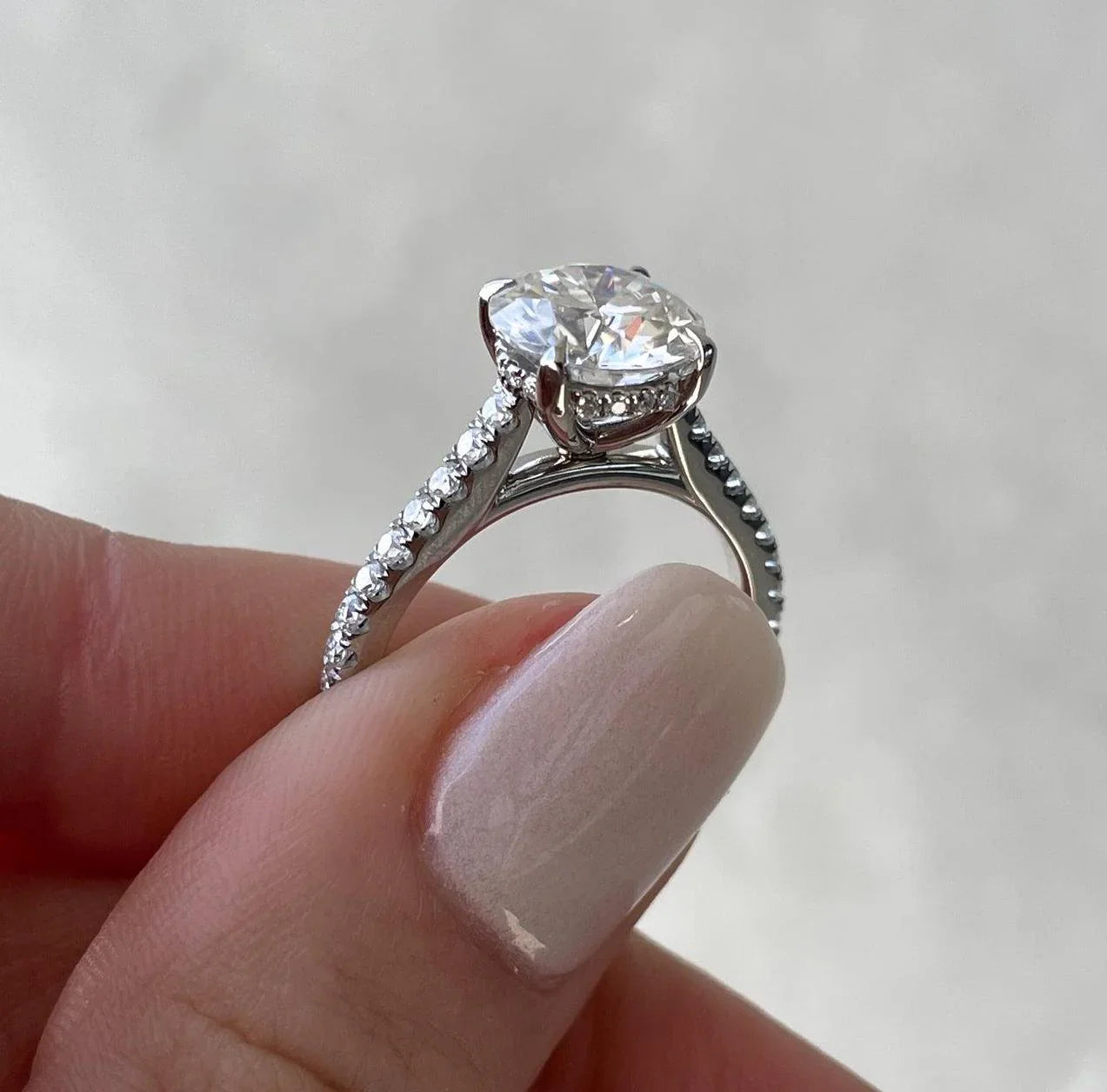 2.50 TCW round lab grown diamond engagement ring pavé band hidden halo IGI certified wedding bridal ring luxury jewelry engagement gift ring