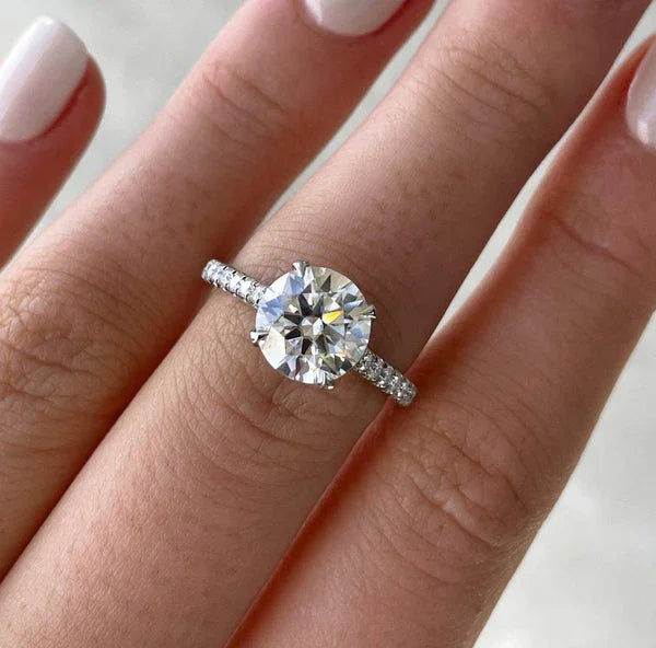 Round Lab Grown Diamond Engagement Ring | Hidden Halo Pavé Ring | IGI Certified