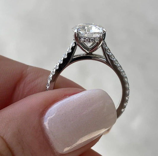 2.50 TCW round lab grown diamond engagement ring hidden halo pavé band IGI certified bridal wedding ring luxury engagement jewelry for her gift