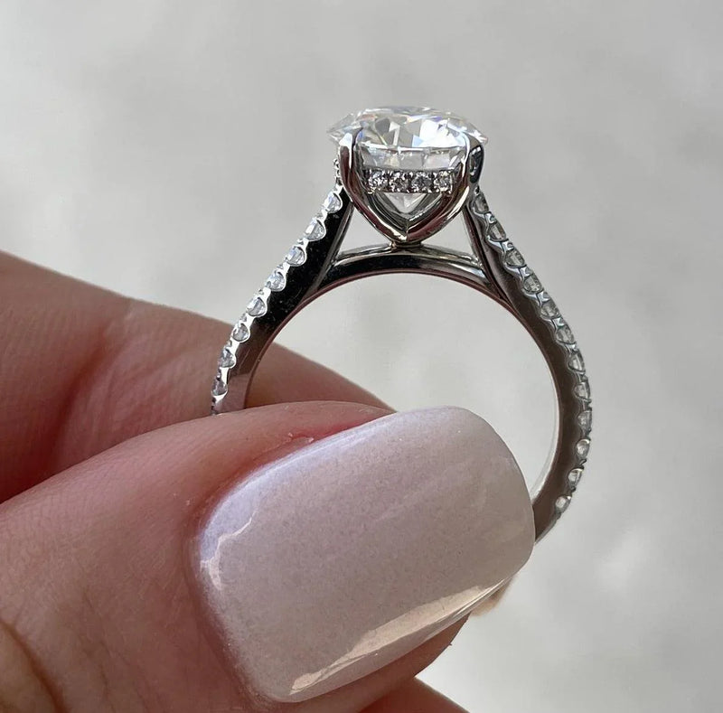 2.30 CT Round Lab Grown Diamond Engagement Ring | Hidden Halo Pavé Ring | IGI Certified