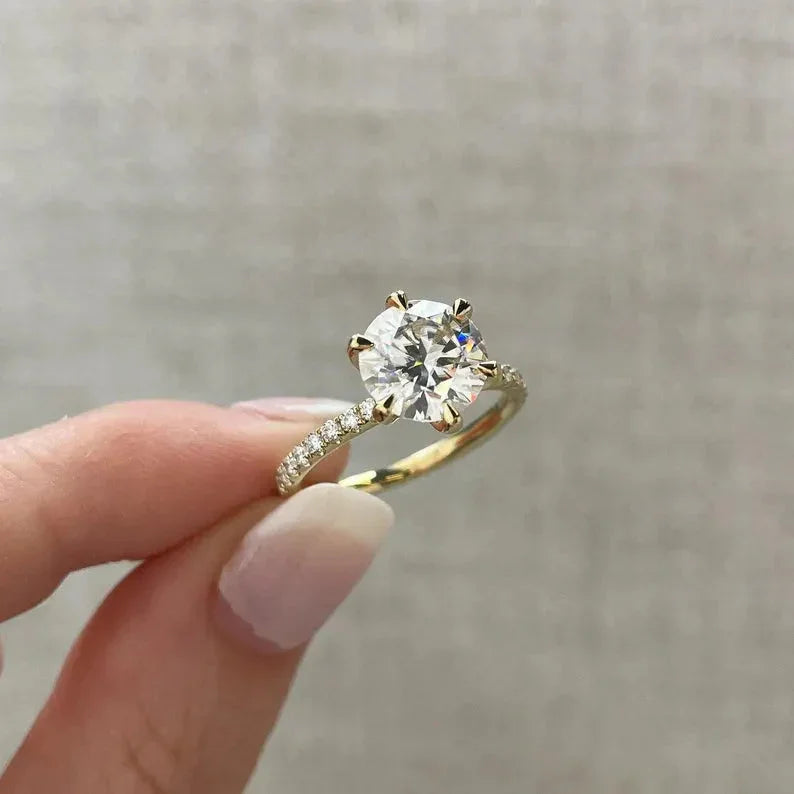 Elegant 2.50 TCW round lab grown diamond engagement ring pavé band ring IGI certified bridal wedding jewelry luxury engagement ring gift for her