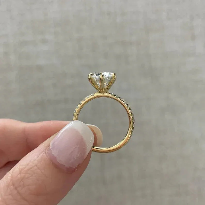 2.50 TCW Round Lab Grown Diamond Engagement Ring | Pavé Band Ring | IGI Certified 
