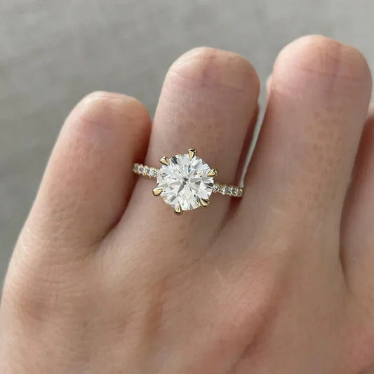 2.50 TCW round lab grown diamond engagement ring pavé band IGI certified bridal wedding ring luxury engagement jewelry classic round diamond ring