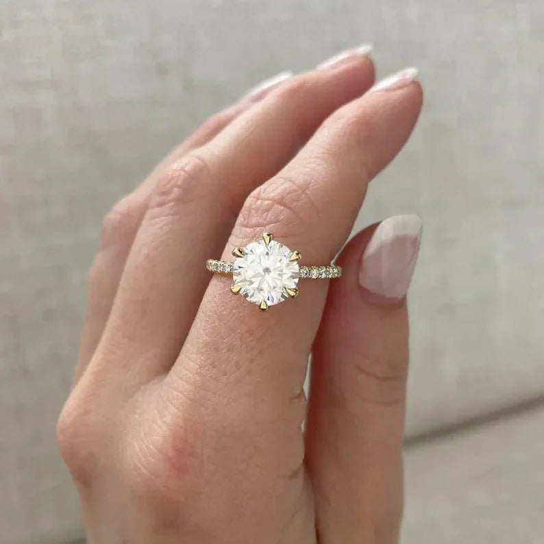 2.50 TCW Round Lab Grown Diamond Engagement Ring | Pavé Band Ring | IGI Certified 