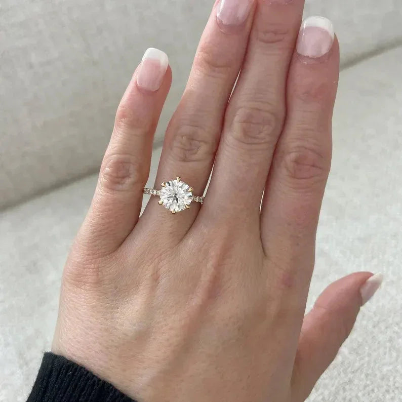 2.50 TCW Round Lab Grown Diamond Engagement Ring | Pavé Band Ring | IGI Certified 