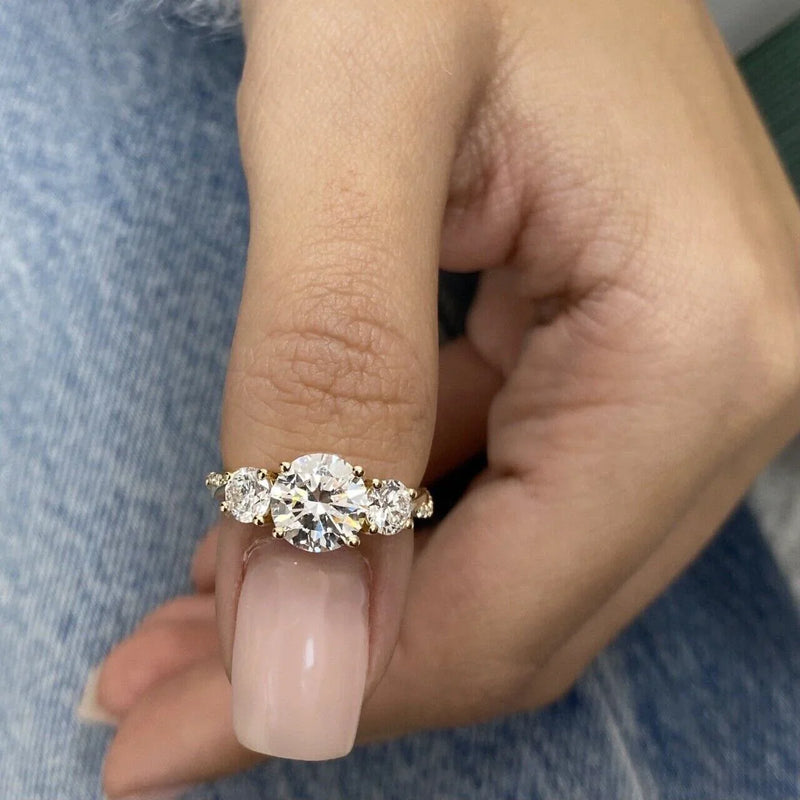 2.00 CT Round Lab Grown Diamond Engagement Ring | Three Stone Ring | IGI Certified