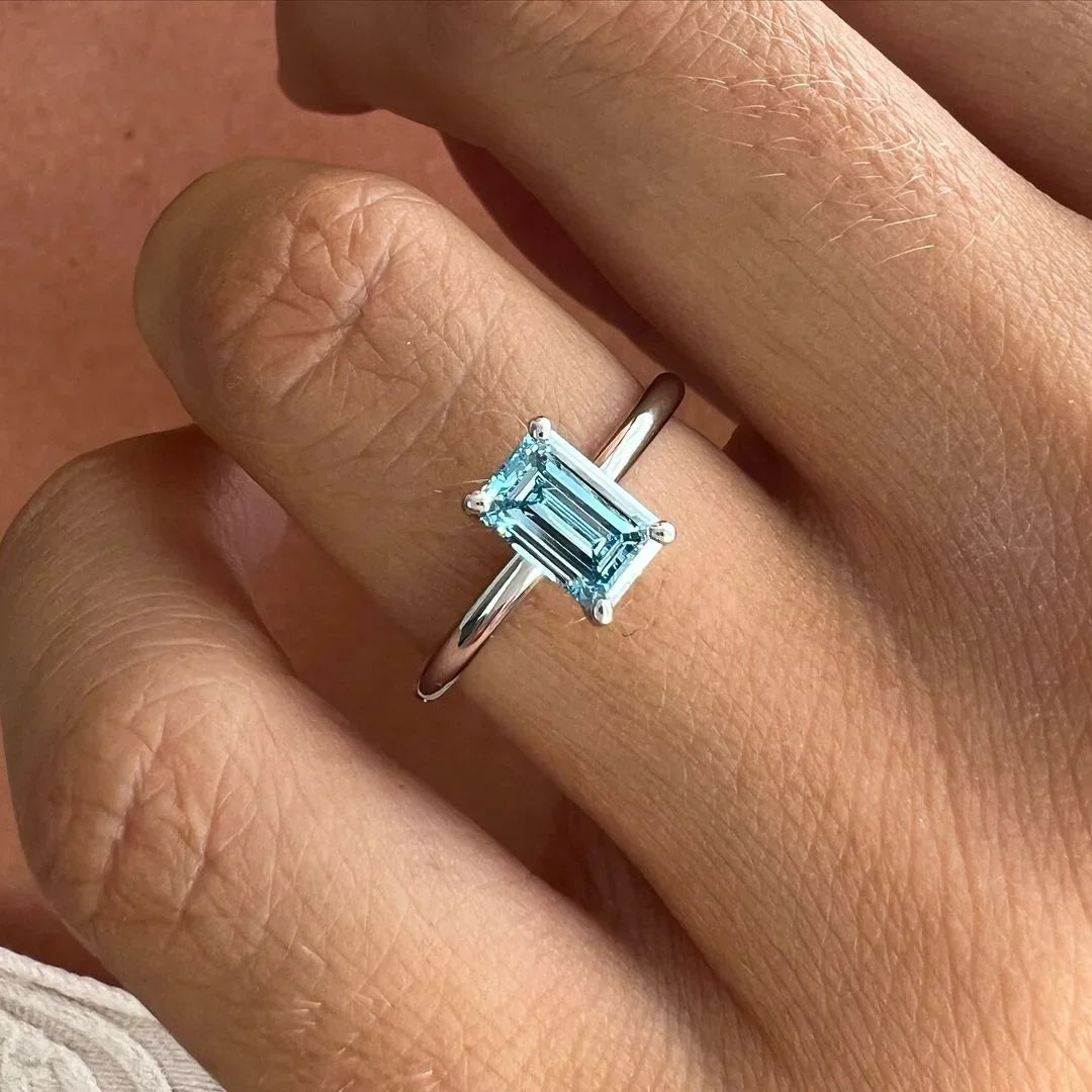 2.50ct Emerald Blue Stone Lab Grown Diamond Ring Luxurious Engagement Ring and Wedding ring, Anniversary Gift 