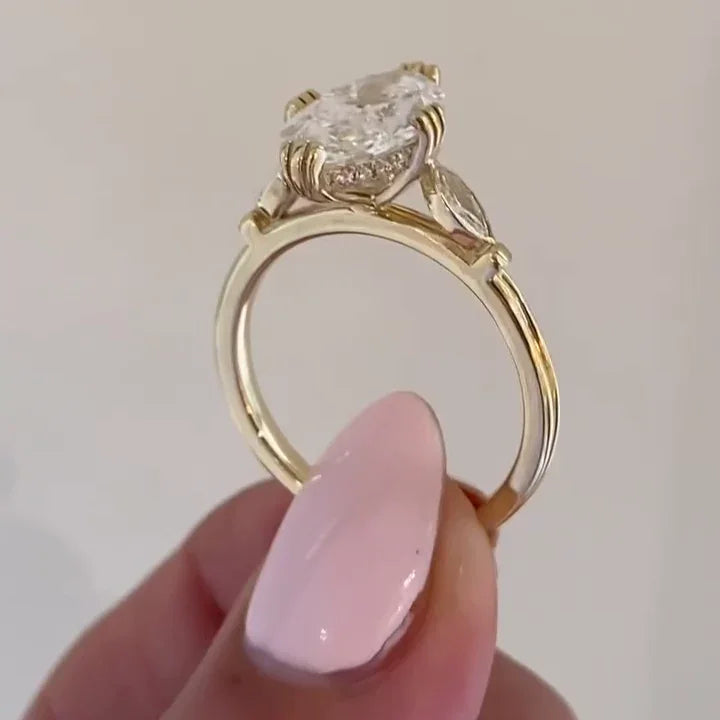 2.50ct marquise lab grown diamond engagement ring hidden halo setting IGI certified wedding ring luxury engagement jewelry fine diamond ring for her