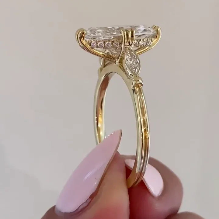 2.50ct Marquise Lab Grown Diamond Engagement Ring | Hidden Halo Design | IGI Certified 