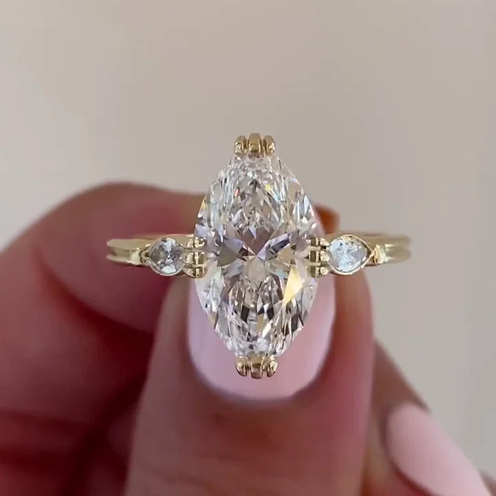 2.50ct Marquise Lab Grown Diamond Engagement Ring | Hidden Halo Design | IGI Certified 