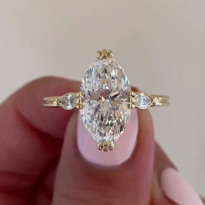 2.50ct Marquise Lab Grown Diamond Engagement Ring | IGI Certified | Hidden Halo Design