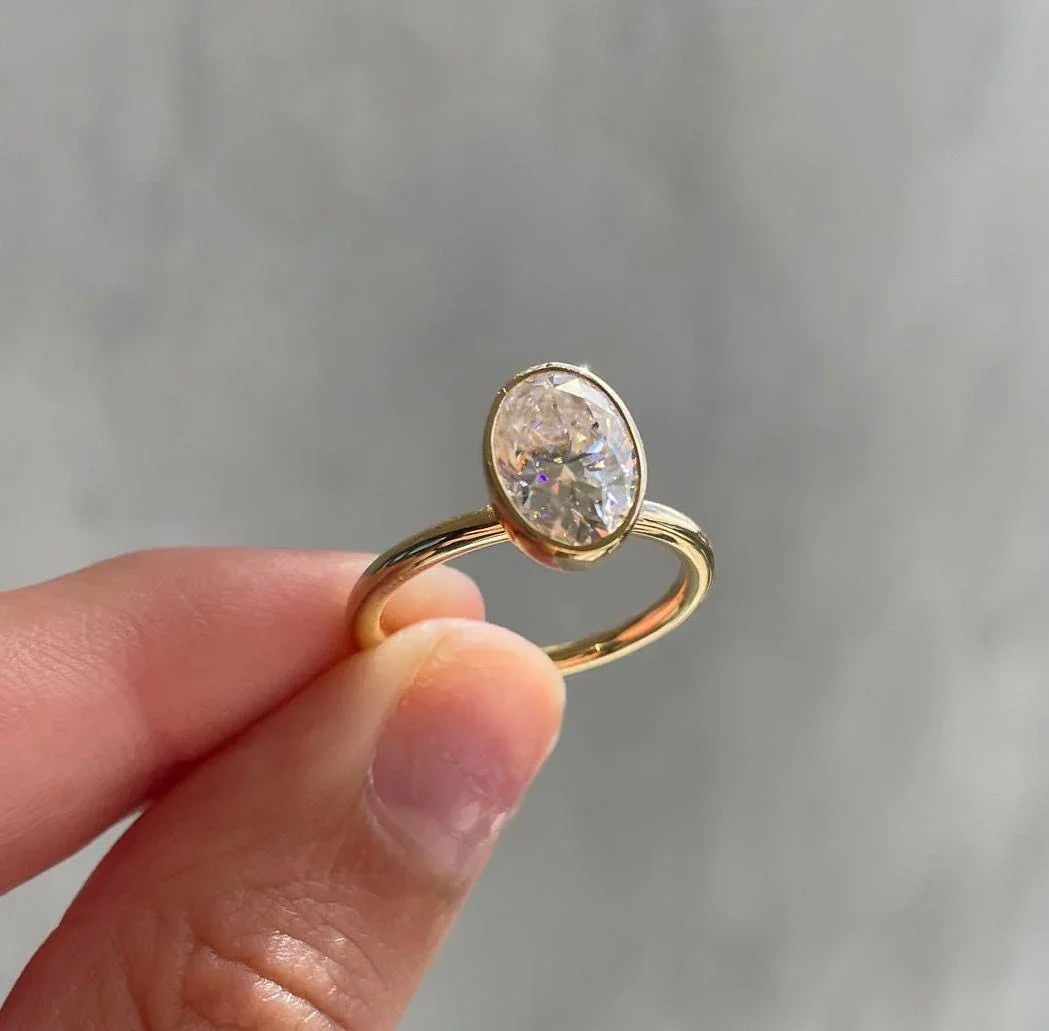 Luxury 2.50ct oval cut lab grown diamond engagement ring bezel setting IGI certified bridal wedding ring engagement fine jewelry classic elegant ring
