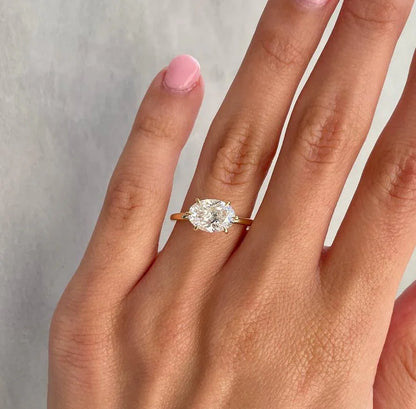 2.50ct oval lab grown diamond engagement ring east west solitaire design IGI certified wedding ring anniversary gift bridal jewelry elegant ring