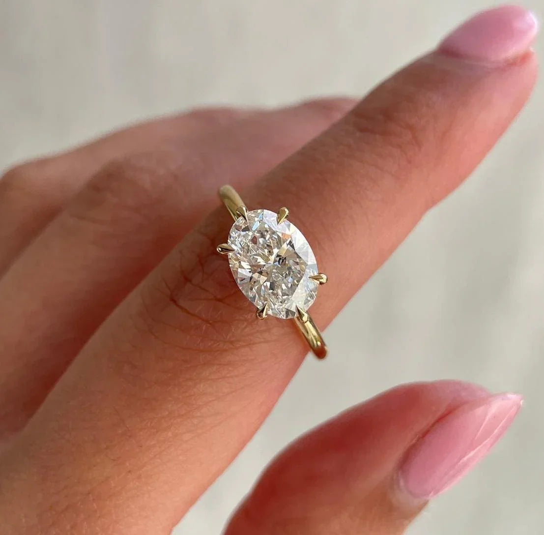 Luxury 2.50ct oval cut lab grown diamond engagement ring east west solitaire IGI certified bridal wedding ring engagement fine jewelry for her