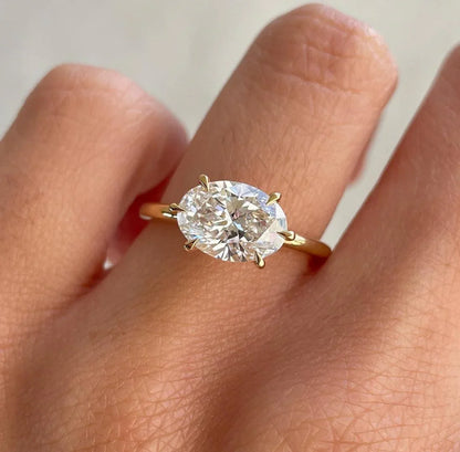 2.50ct Oval Lab Grown Diamond Engagement Ring | East West Solitaire Setting | IGI Certified 