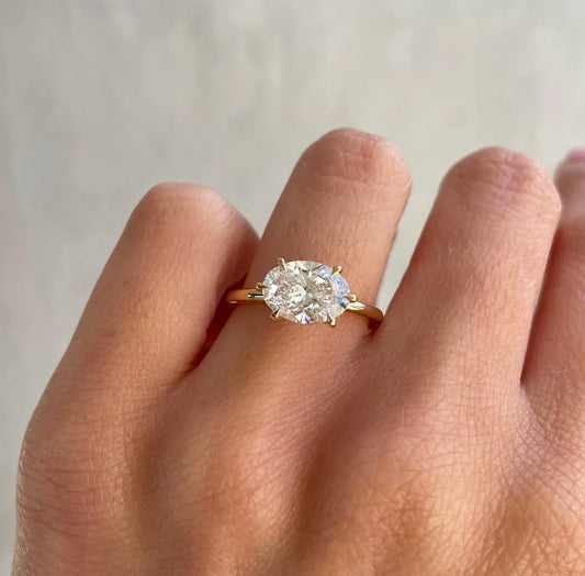 2.50ct oval lab grown diamond engagement ring east west solitaire setting IGI certified bridal wedding ring luxury engagement jewelry for her