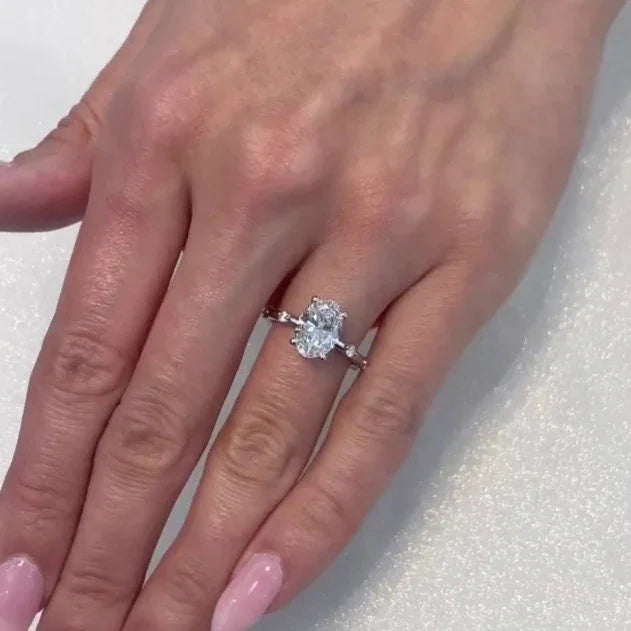 Elegant 2.50ct oval lab grown diamond engagement ring pavé setting IGI certified bridal wedding jewelry luxury engagement ring sparkling design ring