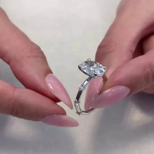 2.50ct oval lab grown diamond engagement ring pavé setting IGI certified bridal wedding ring luxury engagement jewelry elegant oval diamond ring for her