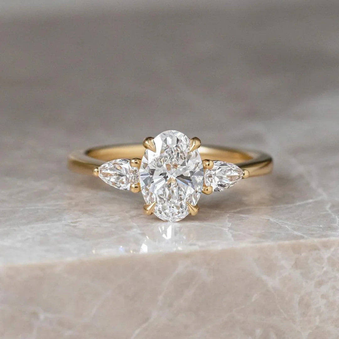 2.50ct oval trio lab grown diamond ring luxury engagement wedding ring anniversary promise ring for her IGI style bridal jewelry elegant design