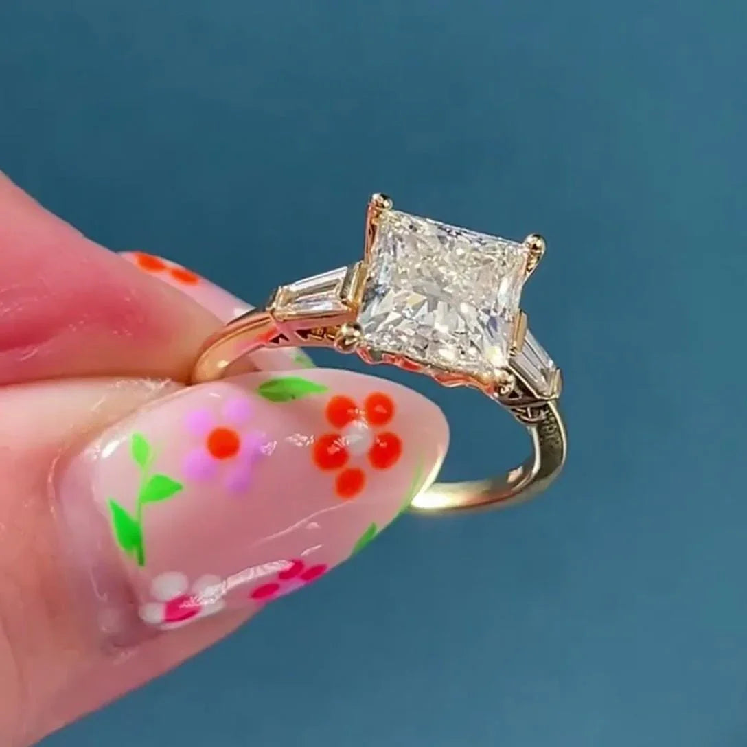 2.50ct Princess Lab Grown Diamond Engagement Ring | Cathedral Bezel Setting with Bullet Sides | IGI Certified 