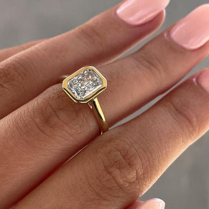 2.50ct Radiant Diamond Engagement Ring Lab Grown IGI Certified Bezel Setting, Radiant Cut Bridal Ring, Wedding Jewelry Gift for Women