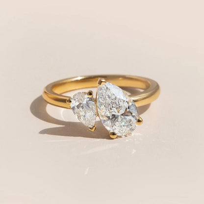 Elegant 2.50TCW Duet Pear Cut Lab Grown Diamond Toi Et Moi Ring IGI Certified Engagement Wedding Ring Luxury Bridal Jewelry Gift for Women