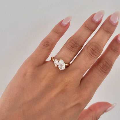 2.50TCW Duet Pear Cut Lab Grown Diamond Ring Toi et Moi Engagement Ring and wedding Ring 