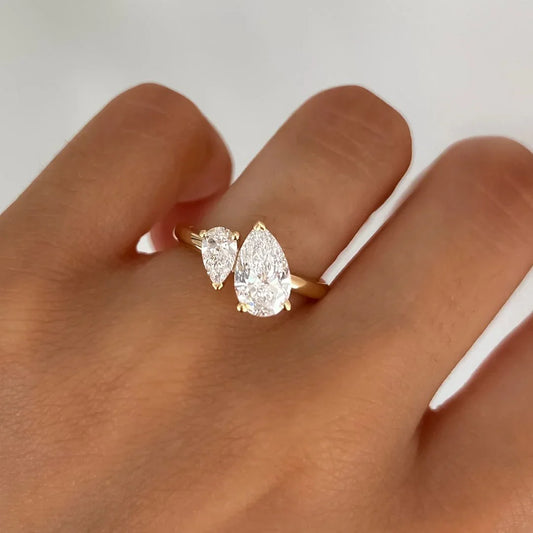 2.50TCW Duet Pear Cut Lab Grown Diamond Ring Toi et Moi Engagement Ring IGI Certified Wedding Ring Luxury Bridal Jewelry Gift for Women