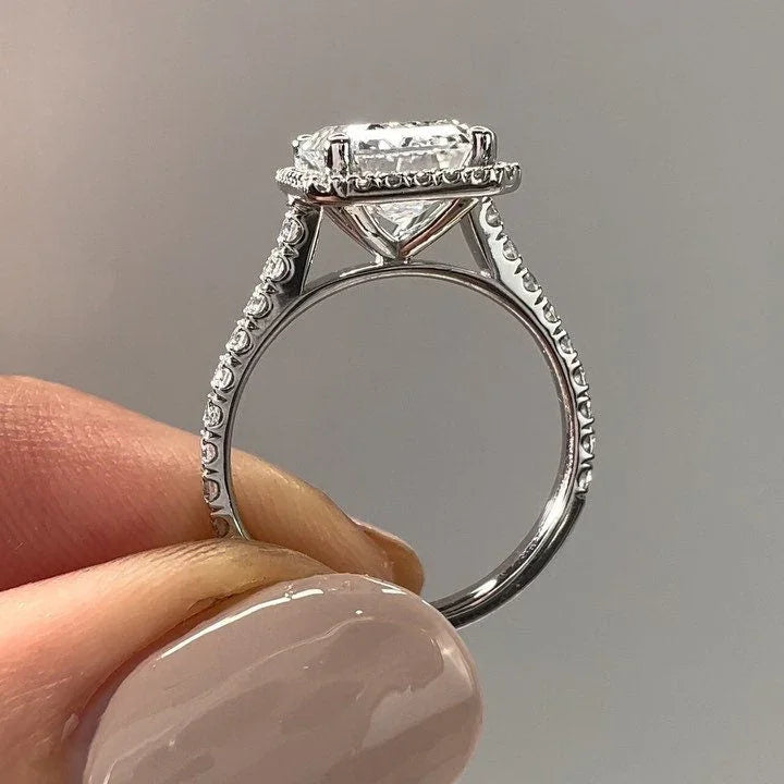 Elegant 2.50TCW Emerald Lab Grown Diamond Engagement Ring IGI Certified Halo Pavé Cathedral Setting, Bridal Wedding Ring Luxury Jewelry Gift