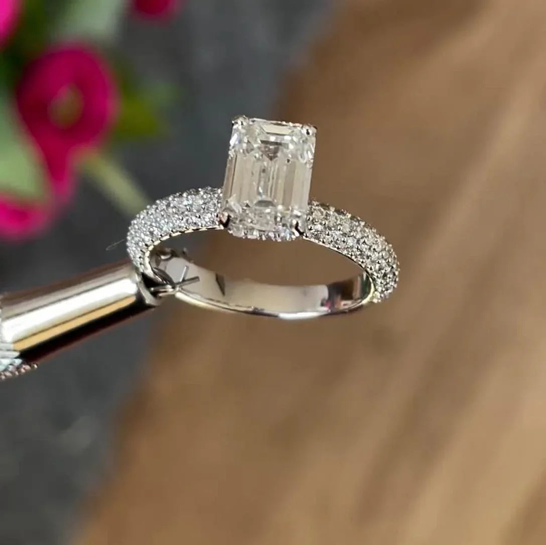 Elegant 2.50TCW Emerald Lab Grown Diamond Engagement Ring IGI Certified Hidden Halo Pavé Setting, Bridal Wedding Ring Luxury Jewelry Gift for Women