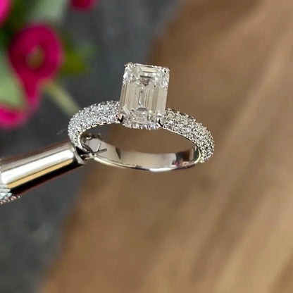 Elegant 2.50TCW Emerald Lab Grown Diamond Engagement Ring IGI Certified Hidden Halo Pavé Setting, Bridal Wedding Ring Luxury Jewelry Gift for Women