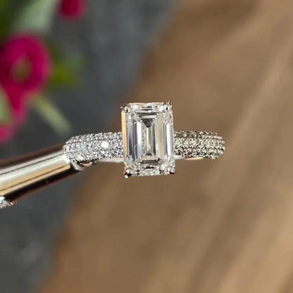 2.50TCW Emerald Lab Grown Diamond Engagement Ring | Pave Hidden Halo Setting | IGI Certified 