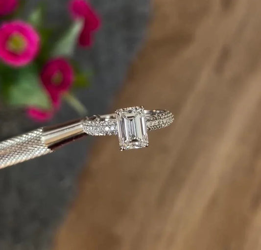 2.50TCW Emerald Lab Grown Diamond Engagement Ring IGI Certified Pavé Hidden Halo Setting, Bridal Wedding Ring Luxury Fine Jewelry Gift for Her