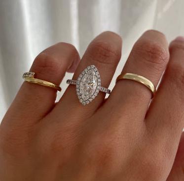 2.00 CT Marquise Lab Grown Diamond Engagement Ring IGI Certified Halo Engagement Ring, Marquise Cut Bridal Wedding Jewelry Fine Ring for Her