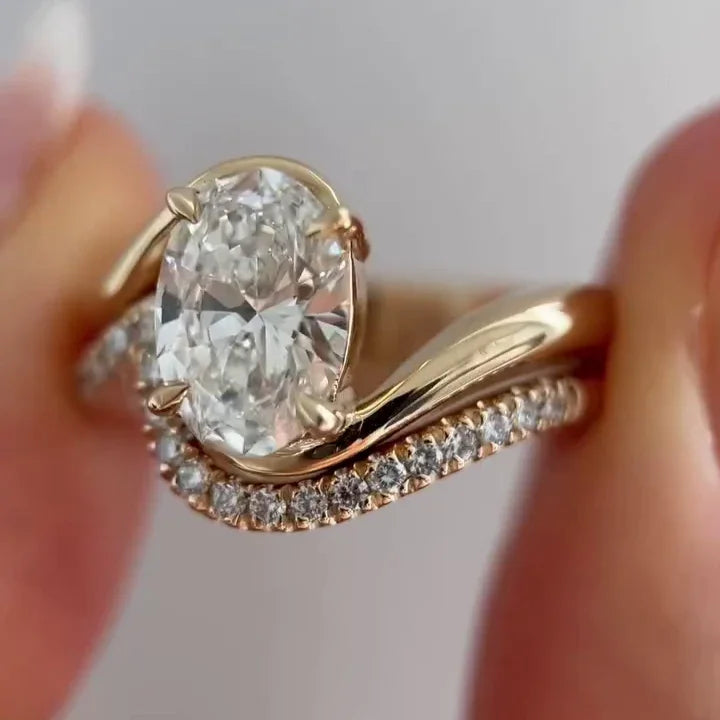 2.50 CT Oval Lab Grown Diamond Engagement Ring | Bypass Setting with Band | IGI Certified 