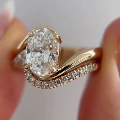 2.50 CT Oval Lab Grown Diamond Engagement Ring | Bypass Setting with Band | IGI Certified 