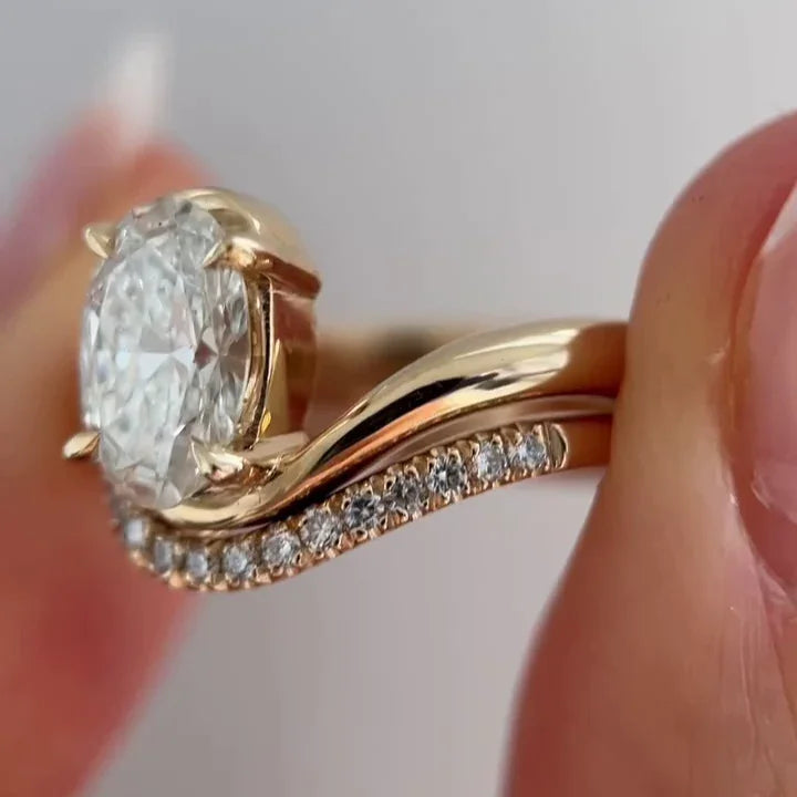 2.50TCW Oval Lab Grown Diamond Engagement Ring | Bypass Setting with Band | IGI Certified 