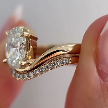 2.50TCW Oval Lab Grown Diamond Engagement Ring | Bypass Setting with Band | IGI Certified 