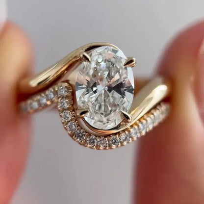 2.50TCW Oval Lab Grown Diamond Engagement Ring | Bypass Setting with Band | IGI Certified 