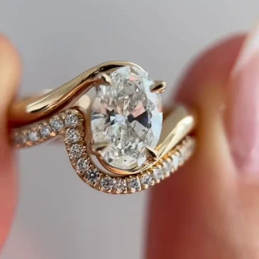 2.50TCW Oval Lab Grown Diamond Engagement Ring IGI Certified Bypass Setting with Band, Oval Cut Bridal Wedding Ring Luxury Fine Jewelry Gift