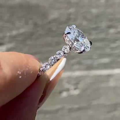 2.50TCW Oval Cut Lab Grown Diamond Engagement Ring IGI Certified Hidden Halo Pavé Band Ring, Bridal Wedding Jewelry Elegant Engagement Ring