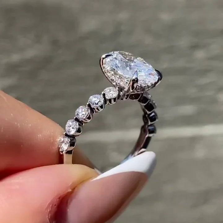 2.50TCW Oval Cut Lab Grown Diamond Engagement Ring IGI Certified Hidden Halo Pavé Band Ring Setting, Bridal Wedding Jewelry Luxury Engagement Ring