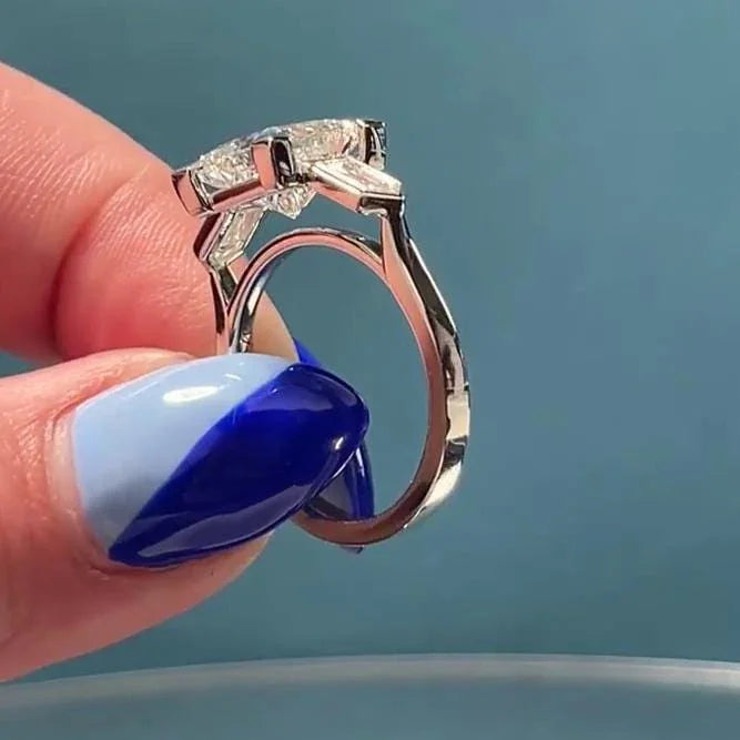 Elegant 2.50TCW Princess Lab Diamond Ring IGI Certified Cathedral Bezel White Gold Bullet Side Stones Bridal Wedding Ring Luxury Jewelry