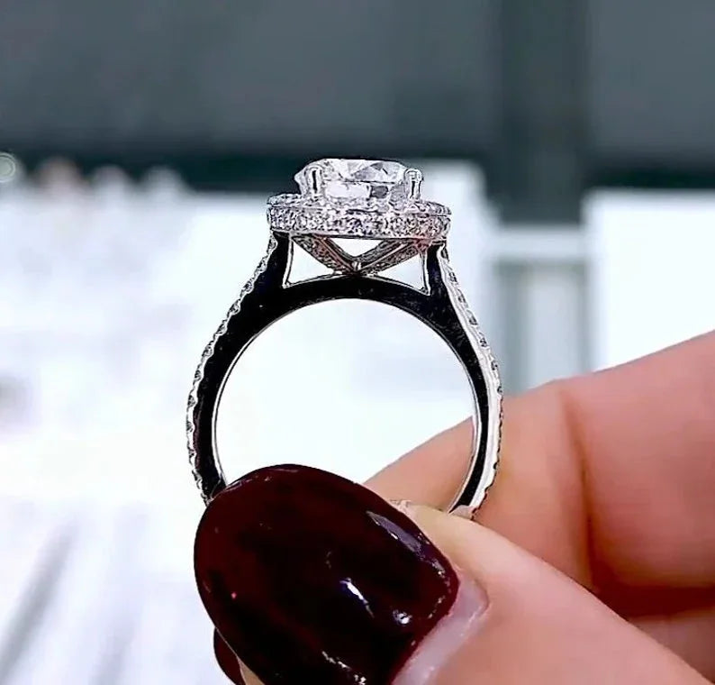 2.50TCW Round Lab Grown Diamond Engagement Ring IGI Certified Halo Setting, Round Cut Bridal Wedding Ring Luxury Fine Jewelry Gift for Her