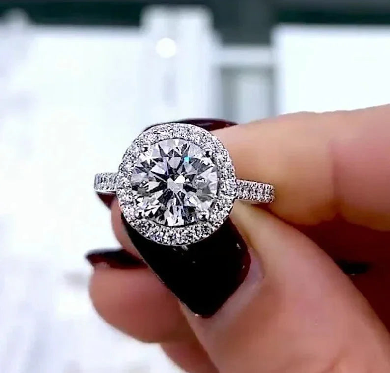 2.50TCW Round Cut Lab Grown Diamond Engagement Ring IGI Certified Halo Ring Setting, Bridal Wedding Jewelry Elegant Engagement Ring Design
