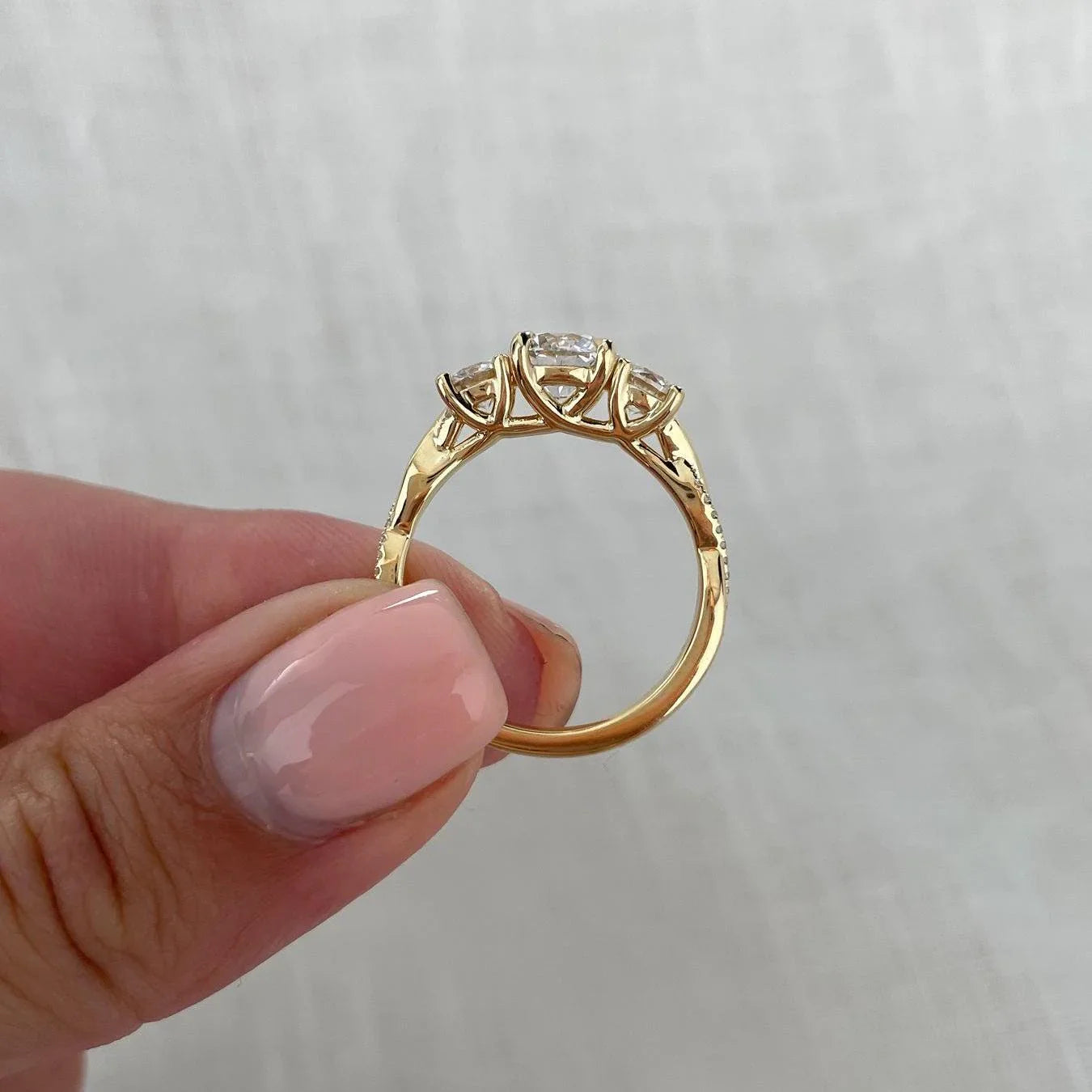 2.50TCW Round Cut Lab Grown Diamond Engagement Ring IGI Certified Three Stone Twisted Band Ring Setting, Bridal Wedding Jewelry Luxury Engagement Ring