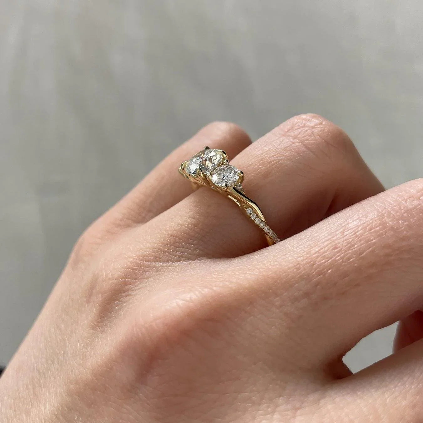 2.50TCW Round Lab Grown Diamond Engagement Ring | Three Stone Twisted Band Setting | IGI Certified 