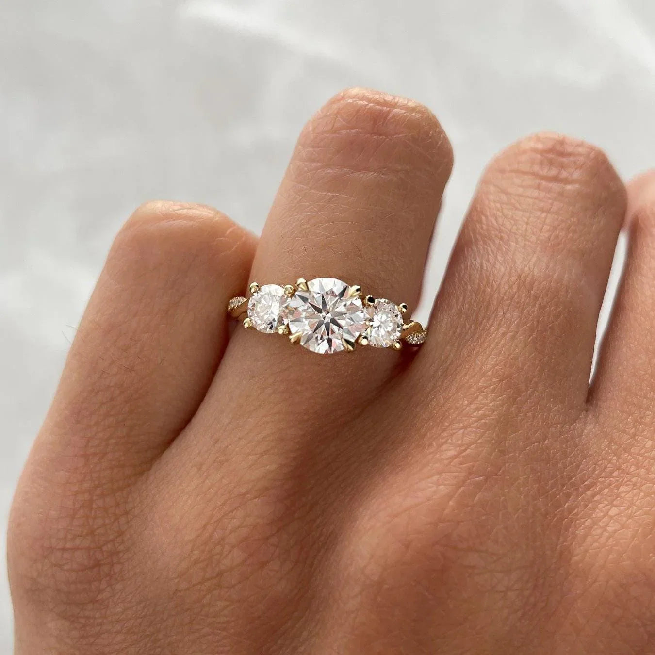 2.00 CT Round Cut Lab Grown Diamond Engagement Ring IGI Certified Three Stone Twisted Band Ring, Bridal Wedding Jewelry Elegant Engagement Ring